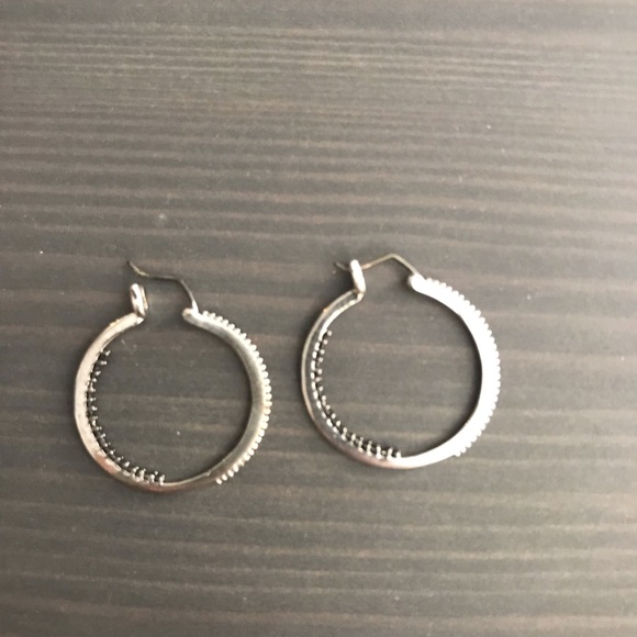 Diamond/Black Stone Hoop Earrings - Picture 1 of 4